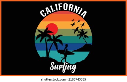 Surfing California Paradise Beach T-Shirts Design.