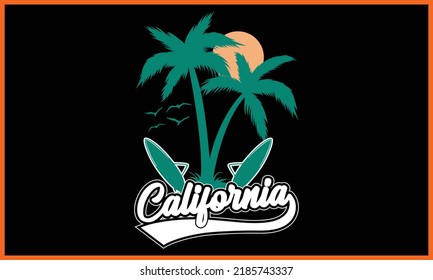 Surfing California Paradise Beach T-Shirts Design.
