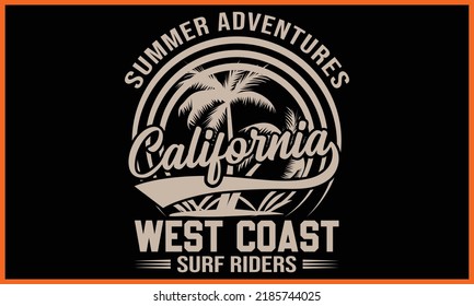 Surfing California Paradise Beach T-Shirts Design.