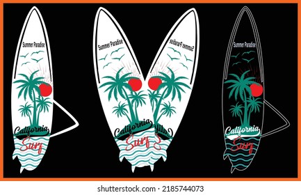 Surfing California Paradise Beach T-Shirts Design.