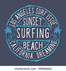 Surfing California typography, tee shirt graphics, vectors