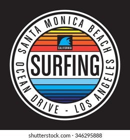 Surfing California typography, t-shirt graphics, vectors