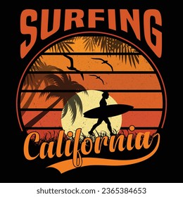 Surfing Californiaillustrations with patches for t-shirts and other uses