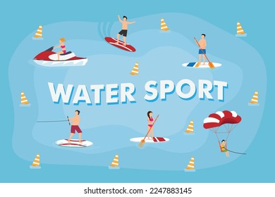 Surfing, canoeing, kayaking, Water-skiing sportsman 2d vector illustration concept for banner, website, illustration, landing page, flyer, etc