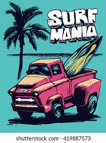 Surfing car on the beach