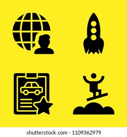 surfing, car repair, rocket and user vector icon set. Sample icons set for web and graphic design