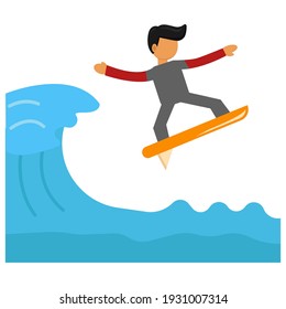 surfing cartoon flat illustration of vector graphic