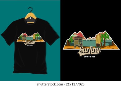 Surfing Catch the Wave Retro Vintage T Shirt Design