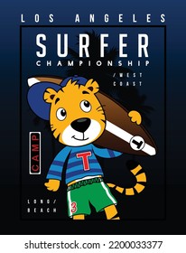 surfing champion, vector animal cartoon illustration design