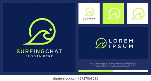Diseño de logotipo de chat de surf con Plantilla de arte de línea de onda.