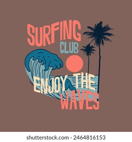 Surfing Club Enjoy the waves typography retro beach summer graphic tee