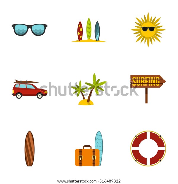 Surfing club icons set. Flat illustration of 9\
surfing club vector icons for\
web