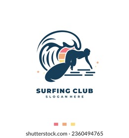 surfing club logo design vector illustration