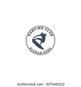 surfing club logo template vector, icon in white background