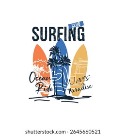 Surfing Club Ocean Ride Surf boards vector graphic design