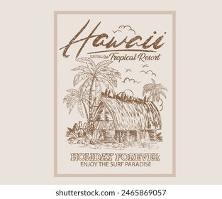 Surfing club. Palm beach vibes artwork.  Tropical eco resort design for t shirt print, sticker, background and other uses. Summer vibes artwork. Surfing board sketch.