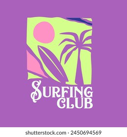 Surfing Club summer beach surfboard poster design