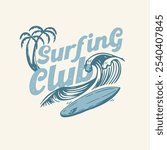 Surfing Club surf board waves graphic design