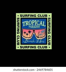 Surfing Club tropical paradise typography summer beach sun glass graphic tee