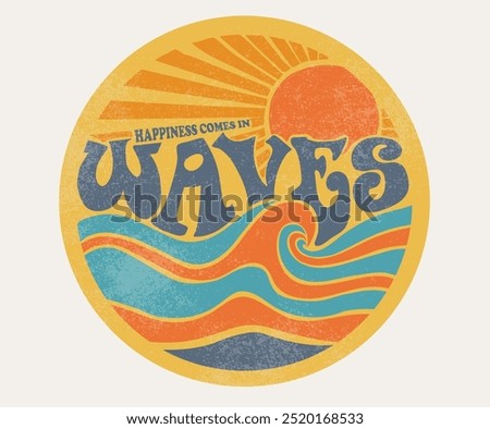 Surfing club vector design. Sunshine paradise artwork. Abstract wave artwork. Happiness comes in wave. Summer good vibes vector graphic design for apparel, stickers, posters, background and others.