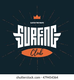 Surfing club - Vector label, badge or design elements.