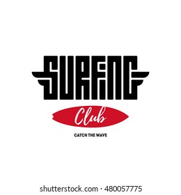 Surfing club - Vector label, badge or design elements.
