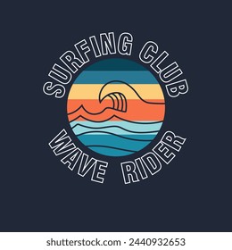 Surfing Club Wave Rider retro summer wave poster design