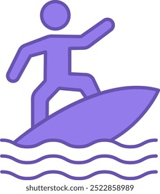 Icono de color de surf. Icono de Vector. Atleta deslizándose sobre una ola de pie en un Tablero. Deporte acuático. Concepto de aventura y ocio activo