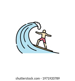 Surfing color line icon. Isolated vector element. Outline pictogram for web page, mobile app, promo