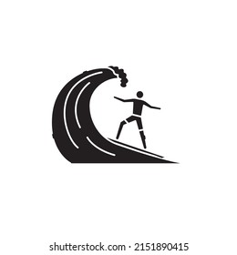 Surfing color line icon. Isolated vector element. Outline pictogram for web page, mobile app, promo