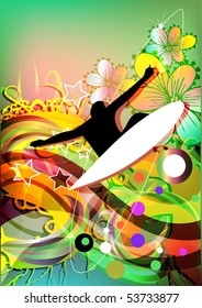 surfing in colorful abstract background