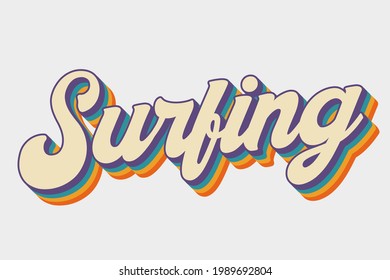 surfing colourful 70's retro lettering vector
