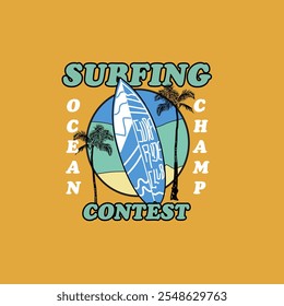 Surfing Concurso Ocean Champ retro prancha gráfica impressão