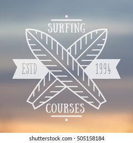 Surfing courses emblem, transparent badge