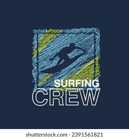 Surfing crew typography waves scribble texture summer beach surfer tee graphic