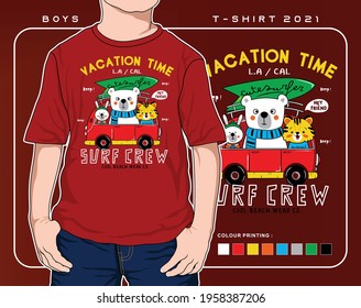 surfing crew, vector animals illustration design for print