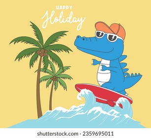 Surfing crocodile, cute surfing crocodile,cute crocodile