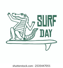 surfing crocodile retro cartoon character illustration