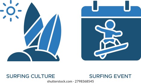 Surfing culture and surfing event vector illustration of people surfing and surfboard competition banner