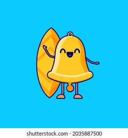 surfing cute bell cartoon character