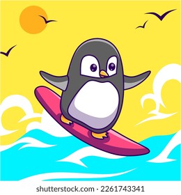 Surfing cute penguins vector art