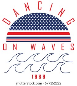 surfing and dancing graphic illustration