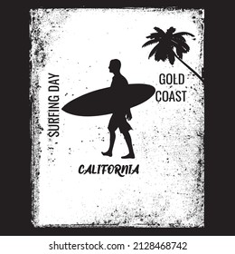 Surfing day gold cost California t-shirt design