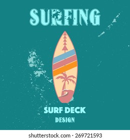 surfing deck design. vintage style poster. vector