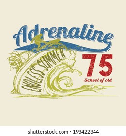 Surfing Design. T-shirt Printing.Badge Applique Label. Vector Illustration