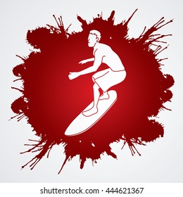 Surfing designed on splatter blood background graphic vector.