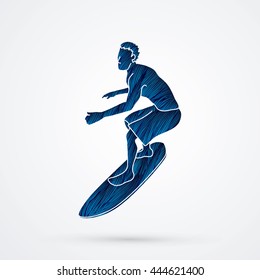 Surfing designed using blue grunge brush graphic vector.