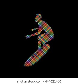 Surfing designed using colorful pixels graphic vector.