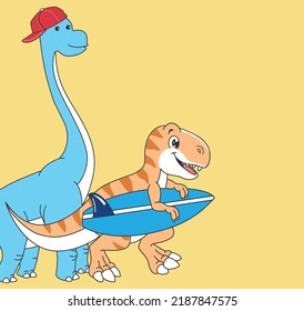 Surfing dinosaur, dinosaur friends, summer dinosaurs