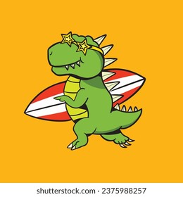 surfing dinosaurs Vector graphic. Dino Holiday Vector Illustration